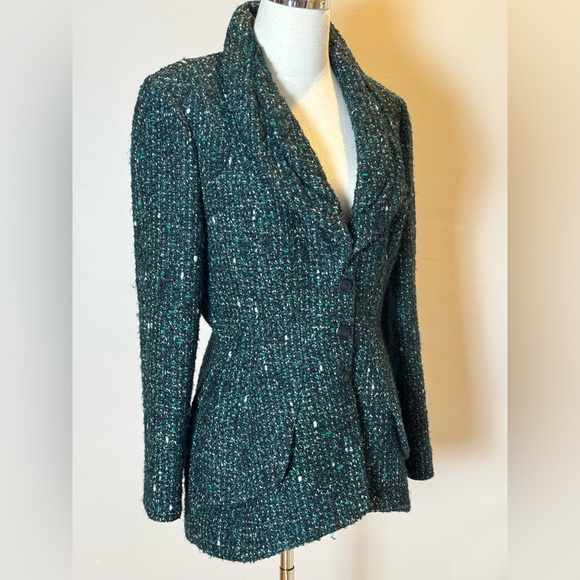 Vintage Thierry Mugler Green Tweed Wool Jacket Size 42 - Picture 9 of 12